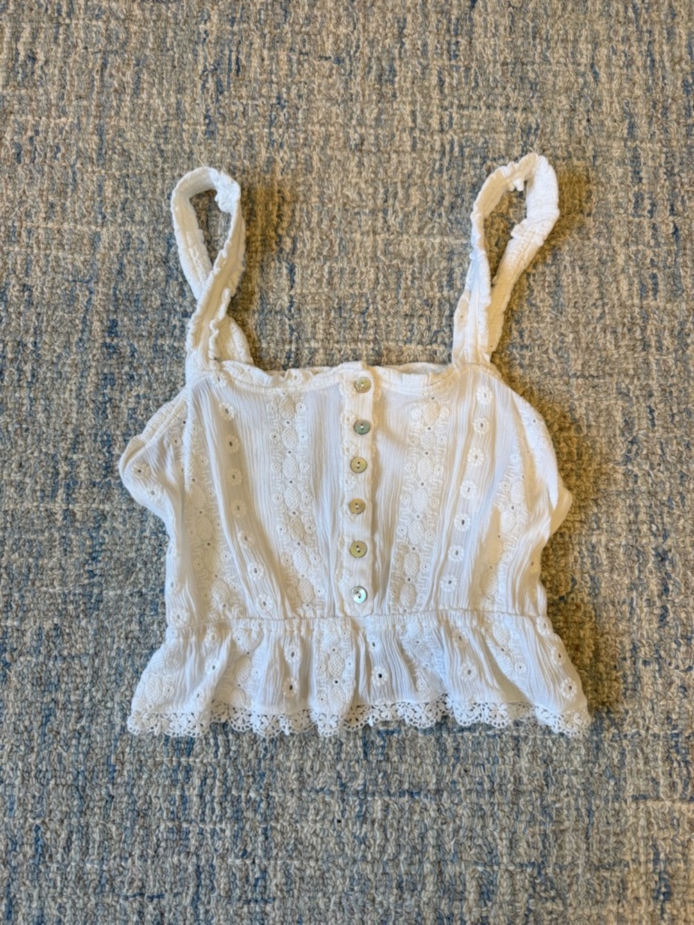 Steve Madden White Eyelet Button-Front Peplum Cami